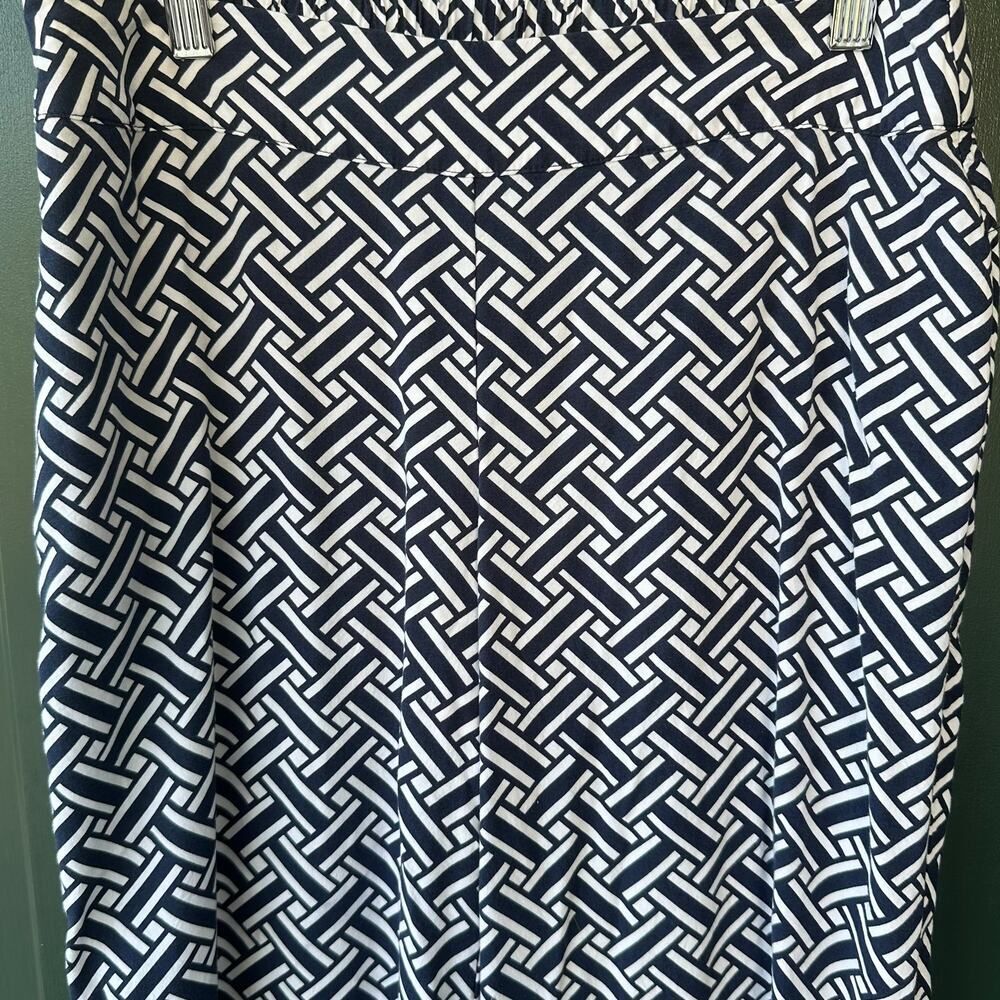 Kaari Blue Wide Leg Geo Print Pants M Flowy Boho Nautical Elastic Waist Pockets